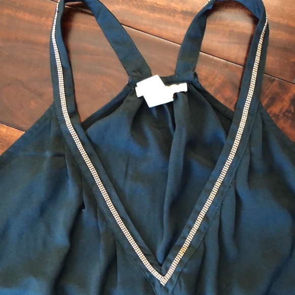 H&M Conscious | Dark green V-neck sleeveless tank top blouse gold trim - Picture 11 of 12